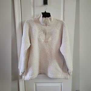 Aerie Dream Sherpa Quarter Zip Pullover Ivory Size Medium